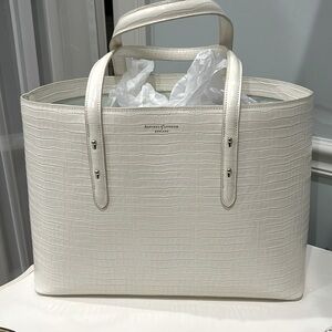 Aspinal of London Regent Open Tote - Ivory Croc Leather & Mint Interior 🤍💚🤍